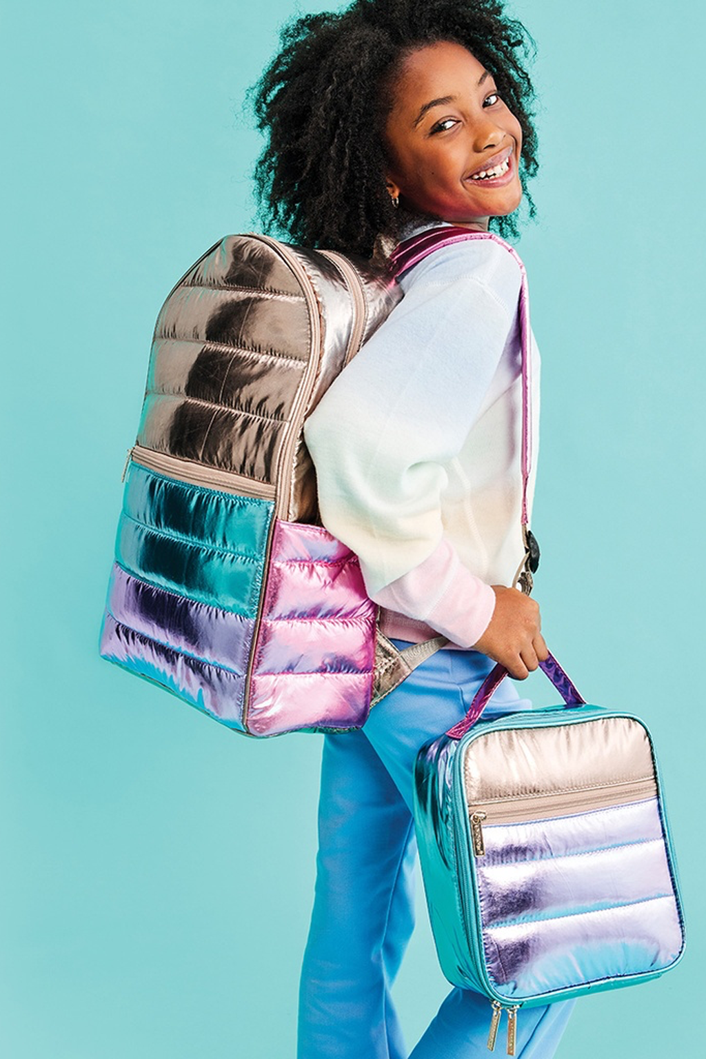 Icy Color Block Puffer Backpack