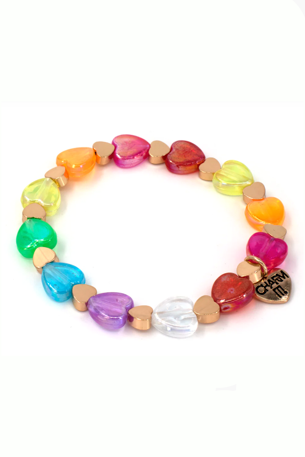 Rainbow Heart Bead Stretch Bracelet