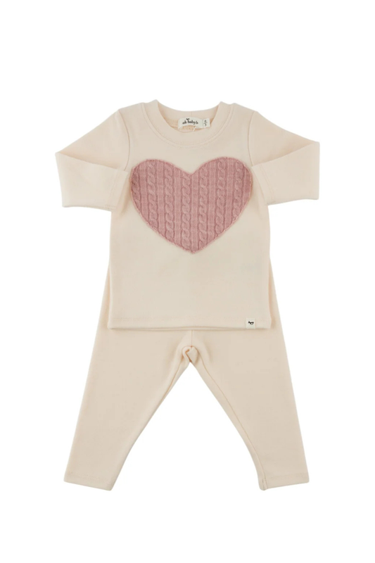 Pink Cable Heart 2pc Set