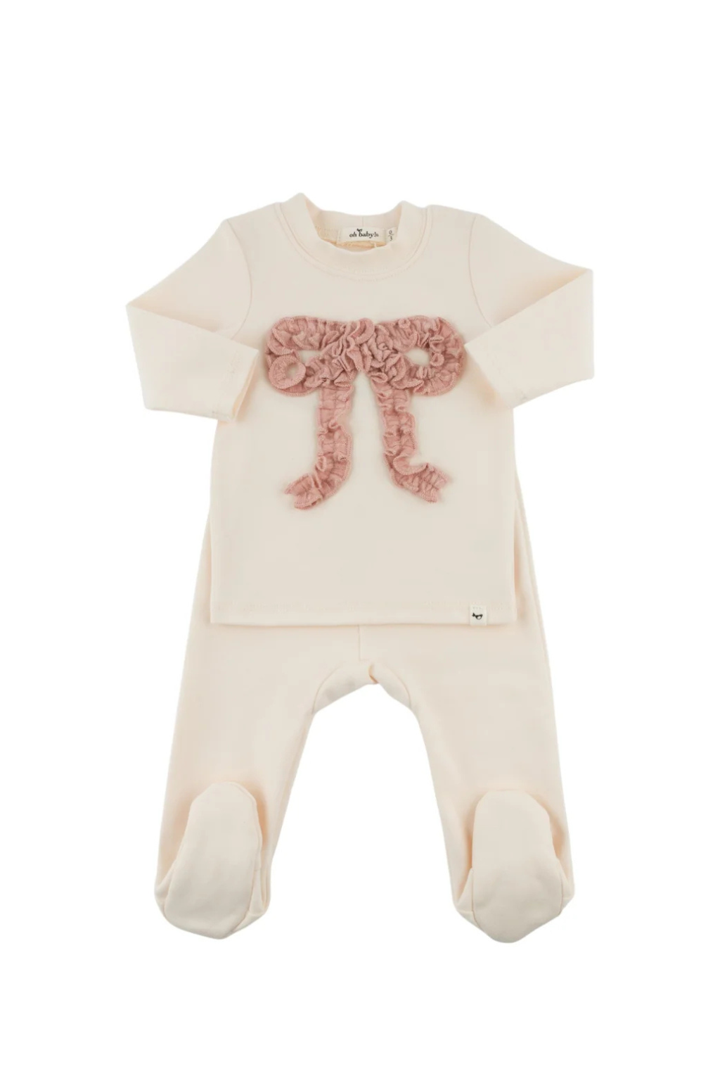 Blush Cable Ruffle Bow 2pc Footie Set