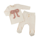 Blush Cable Ruffle Bow 2pc Footie Set