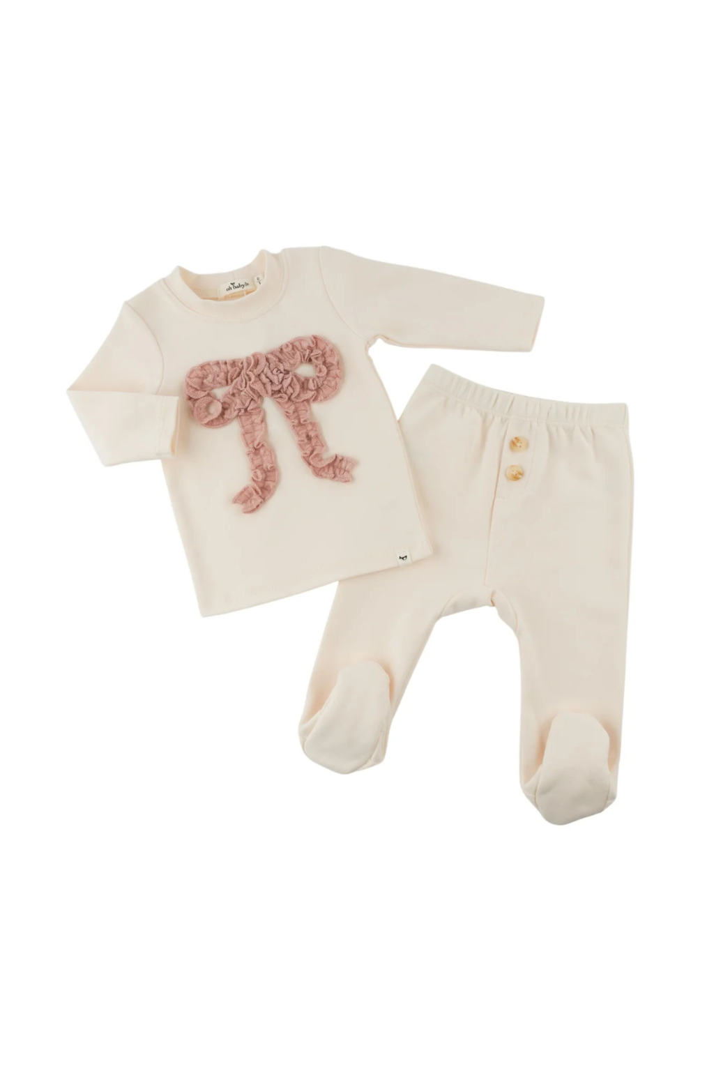 Blush Cable Ruffle Bow 2pc Footie Set