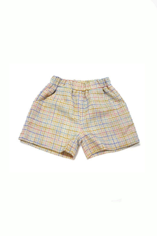 Beige Plaid Tweed Shorts