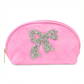 Glitter Bow Oval Cosmetic Bag