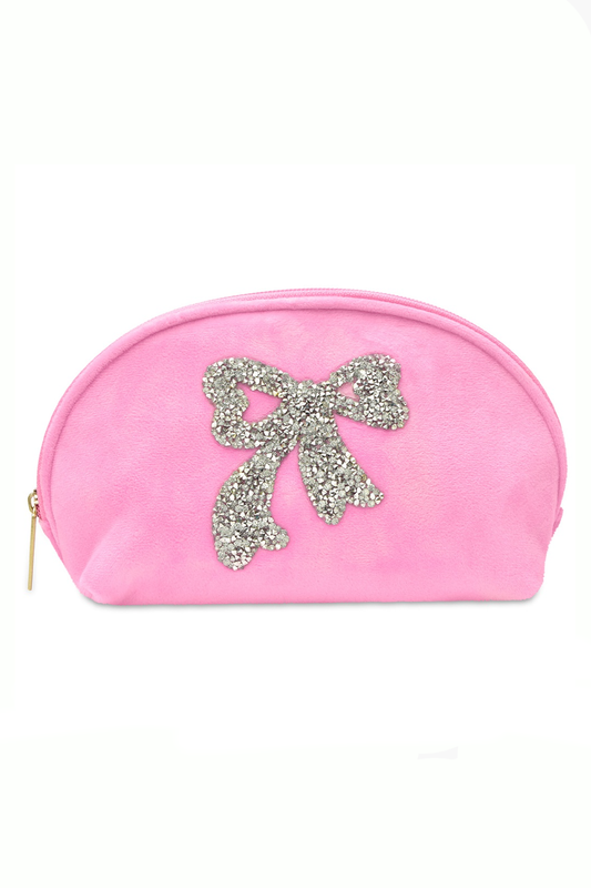 Glitter Bow Oval Cosmetic Bag