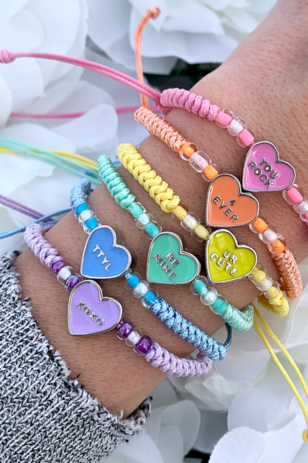 Conversation Heart Valentine Bracelets - Assorted