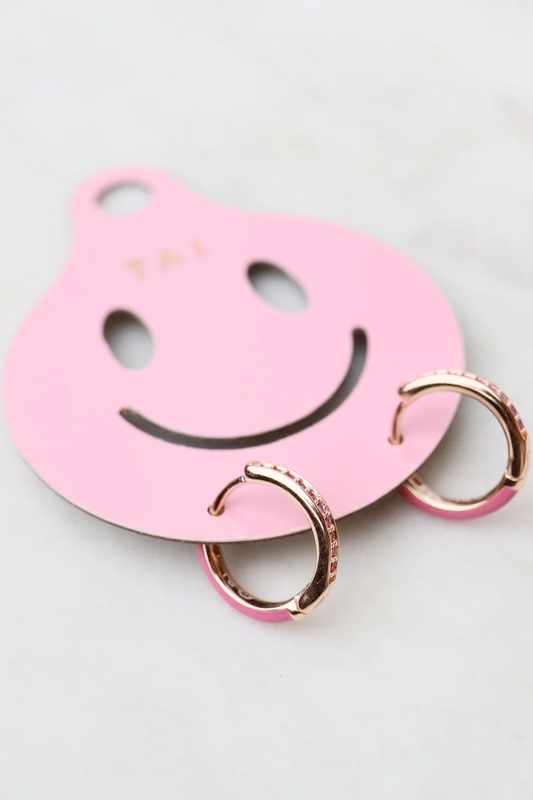 Smiley Enamel & CZ Huggies