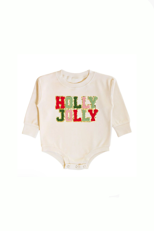 Holly Jolly Patch Christmas LS Romper