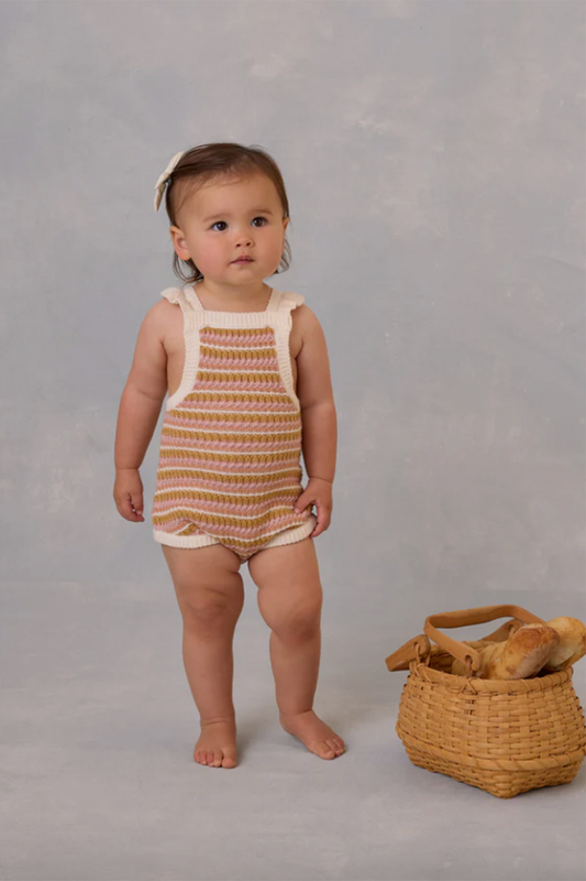 Pink Stripe Crochet Romper