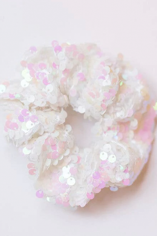 White Iridescent Sequin Scrunchie