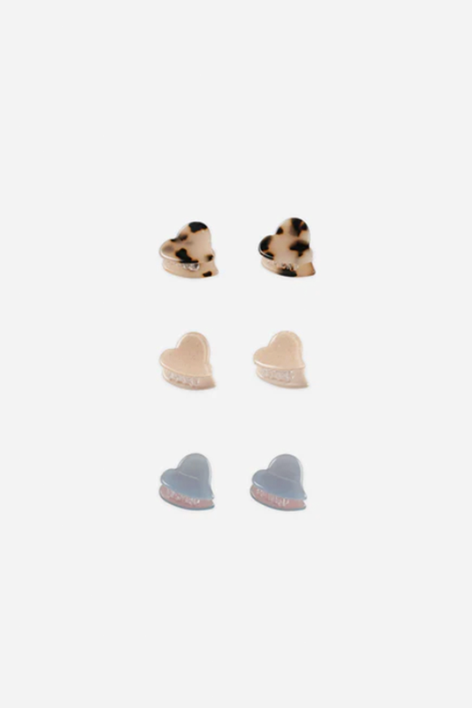 Mini Hearts Clip Set - Tortoise, Dusty Blue & Shell