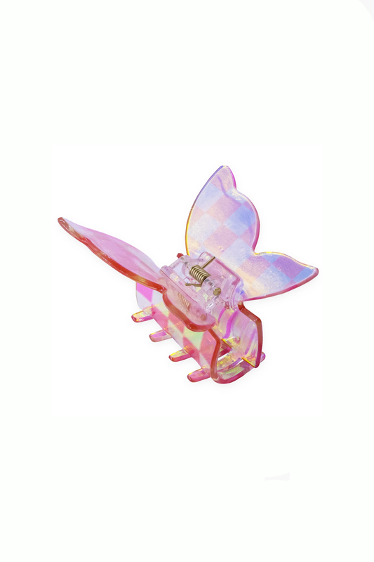 Butterfly Iridescent Checkered Claw Clip