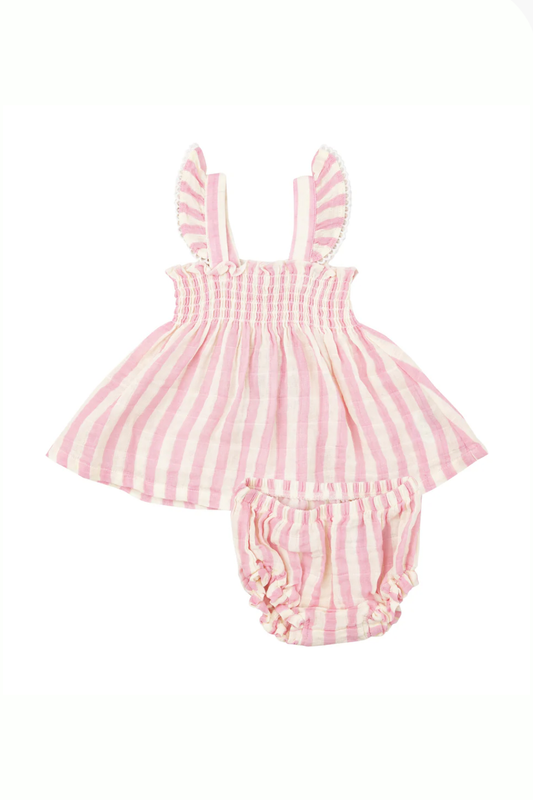 Pink Stripe Ruffle Strap Smocked Top & Diaper Cover