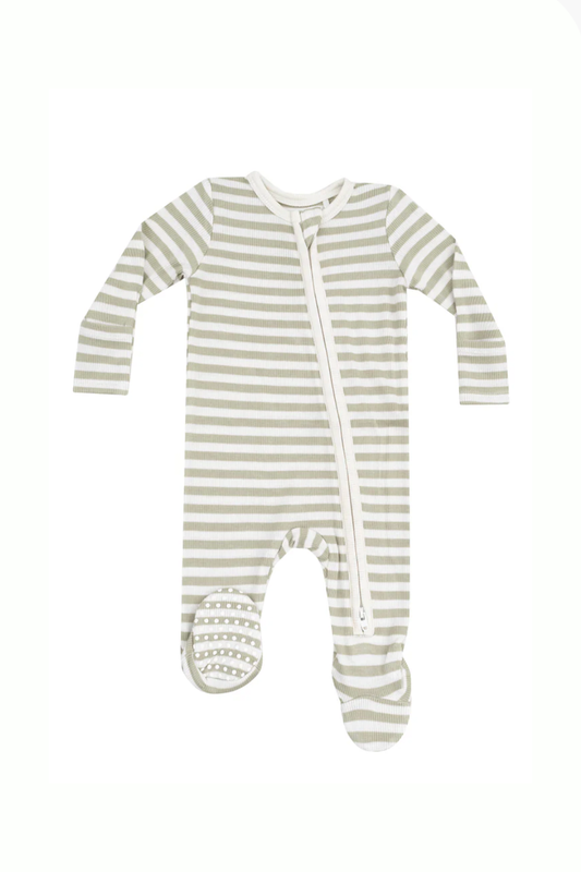 Stripe Sage 2 Way Zipper Footie