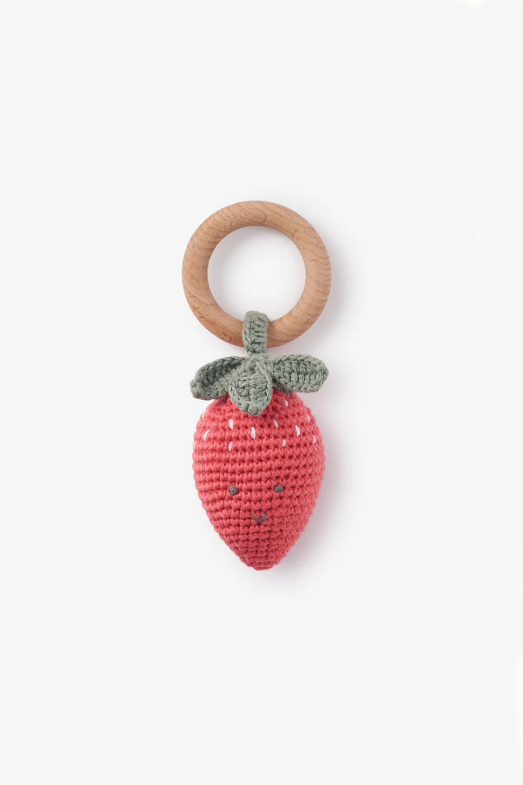 Hand-Crochet Strawberry Wood Ring Rattle