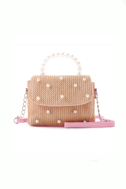 Straw Pearl Handle Crossbody Bag