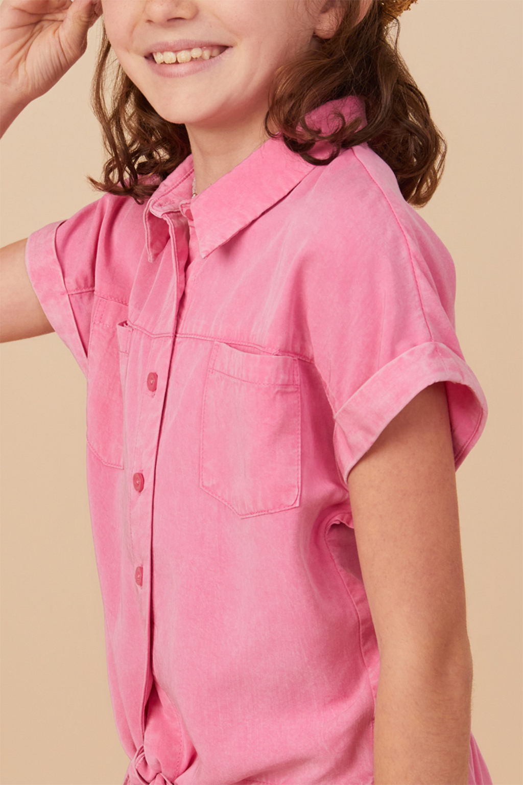 Think Pink Tie Front SS Shirt