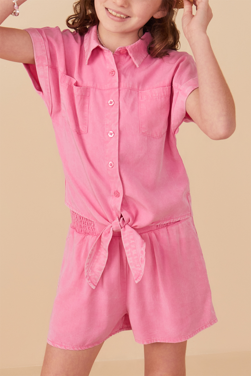 Think Pink Tie Front SS Shirt