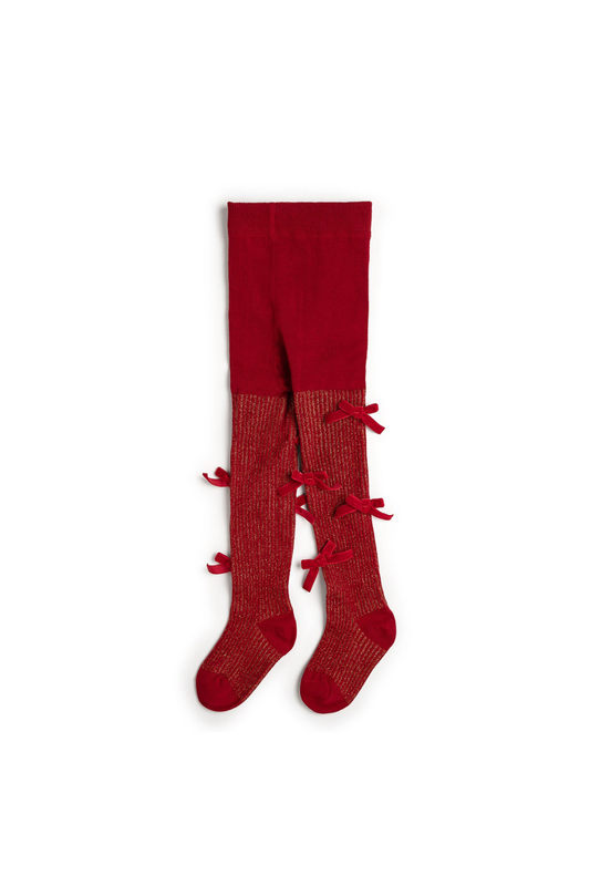 Shimmer Red Velvet Mini Bow Tights